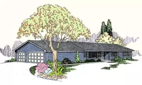 Ranch house plans 33-486 - front exterior, 1,418 sq ft, 3 bed, 2 bath house plans | Monster House Plans