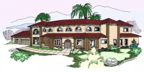 Mediterranean house plans 33-504 - front exterior, 4,256 sq ft, 4 bed, 3 bath house plans | Monster House Plans