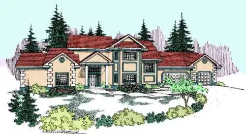 Mediterranean house plans 33-510 - front exterior, 2,719 sq ft, 5 bed, 3 bath house plans | Monster House Plans