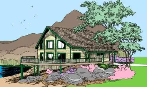 Contemporary house plans 33-555 - front exterior, 1,594 sq ft, 3 bed, 2 bath house plans | Monster House Plans