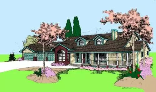 Country house plans 33-567 - front exterior, 2,474 sq ft, 5 bed, 5 bath house plans | Monster House Plans