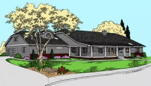 Ranch house plans 33-590 - front exterior, 3,156 sq ft, 4 bed, 3 bath house plans | Monster House Plans