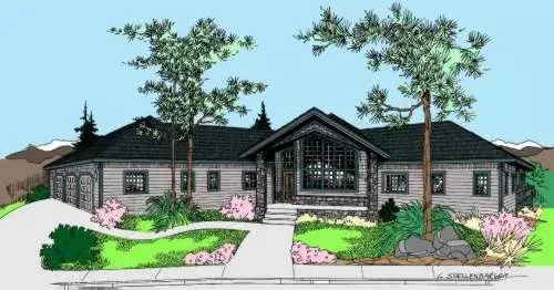 Contemporary house plans 33-600 - front exterior, 2,648 sq ft, 3 bed, 2 bath house plans | Monster House Plans