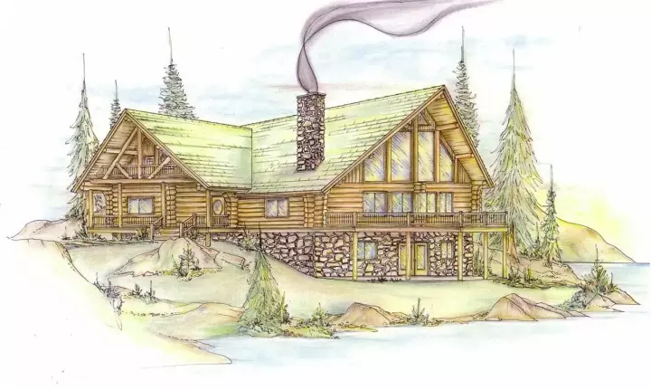 Log Cabin house plans 34-103 - front exterior, 2,263 sq ft, 2 bed, 2 bath house plans | Monster House Plans