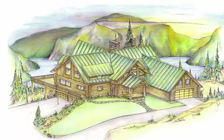 Log Cabin house plans 34-104 - front exterior, 3,503 sq ft, 3 bed, 3 bath house plans | Monster House Plans