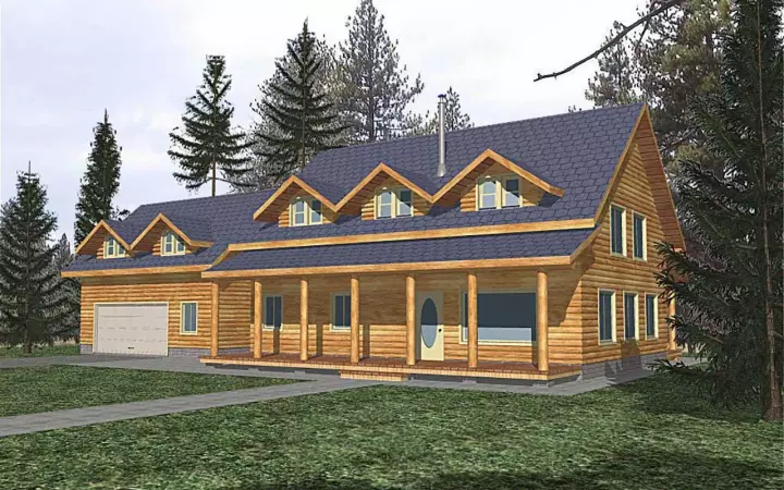 Log Cabin house plans 34-108 - front exterior, 2,586 sq ft, 3 bed, 2 bath house plans | Monster House Plans