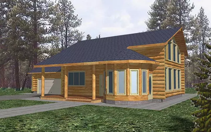 Log Cabin house plans 34-109 - front exterior, 2,813 sq ft, 3 bed, 2 bath house plans | Monster House Plans