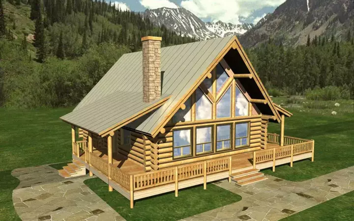 Log Cabin house plans 34-110 - front exterior, 2,911 sq ft, 4 bed, 2 bath house plans | Monster House Plans