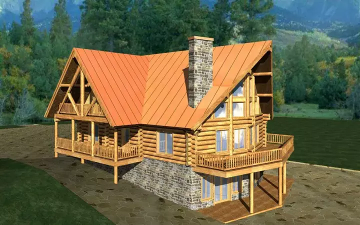 Log Cabin house plans 34-112 - front exterior, 3,725 sq ft, 6 bed, 3 bath house plans | Monster House Plans