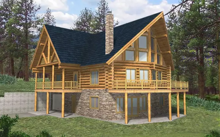 Log Cabin house plans 34-114 - front exterior, 3,725 sq ft, 4 bed, 2 bath house plans | Monster House Plans