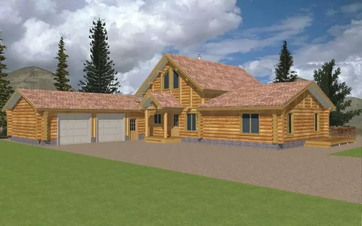 Log Cabin house plans 34-115 - front exterior, 2,113 sq ft, 3 bed, 2 bath house plans | Monster House Plans