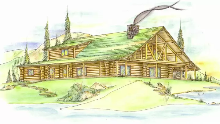 Log Cabin house plans 34-116 - front exterior, 2,696 sq ft, 3 bed, 3 bath house plans | Monster House Plans