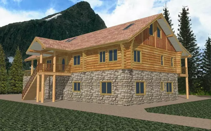 Log Cabin house plans 34-118 - front exterior, 3,755 sq ft, 3 bed, 2 bath house plans | Monster House Plans