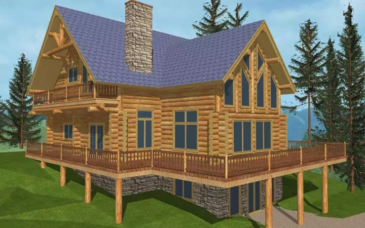 Log Cabin house plans 34-126 - front exterior, 4,134 sq ft, 2 bed, 2 bath house plans | Monster House Plans