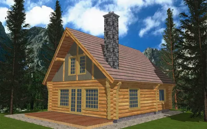 Log Cabin house plans 34-127 - front exterior, 1,040 sq ft, 1 bed, 1 bath house plans | Monster House Plans