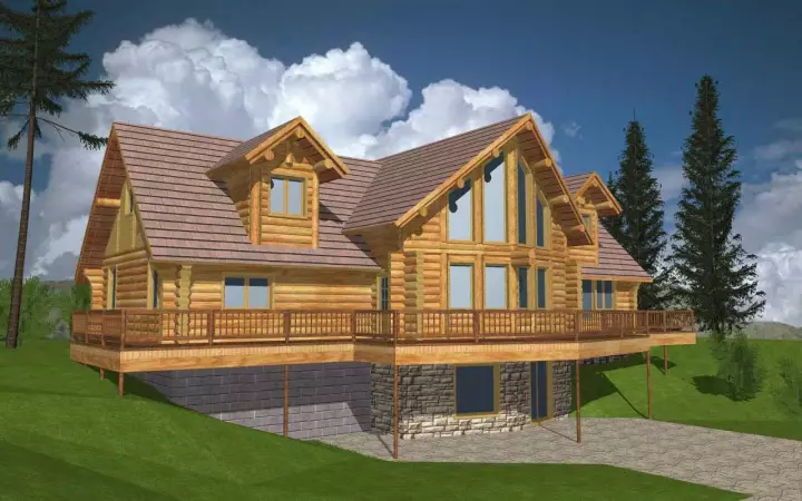 Log Cabin house plans 34-132 - front exterior, 2,616 sq ft, 3 bed, 2 bath house plans | Monster House Plans