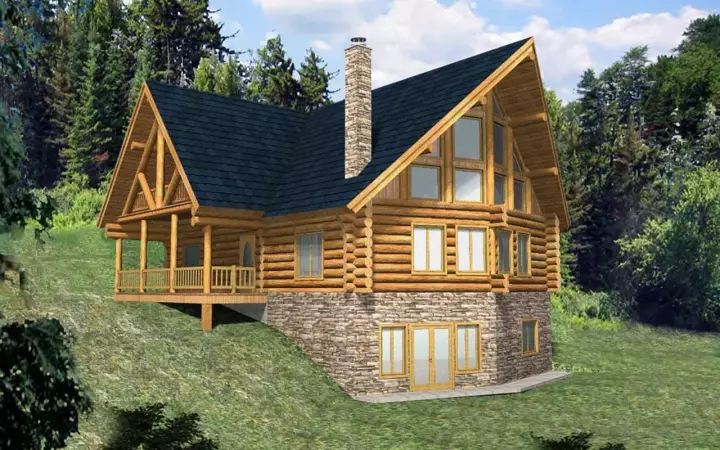 Log Cabin house plans 34-133 - front exterior, 3,725 sq ft, 3 bed, 2 bath house plans | Monster House Plans