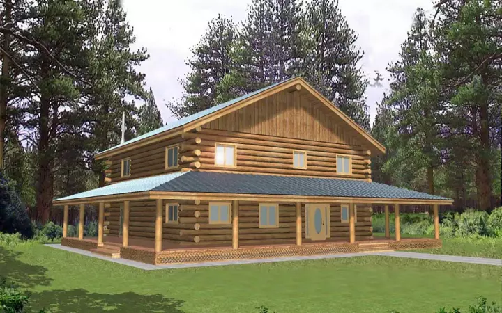 Log Cabin house plans 34-141 - front exterior, 2,783 sq ft, 3 bed, 3 bath house plans | Monster House Plans