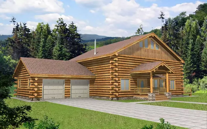 Log Cabin house plans 34-142 - front exterior, 3,849 sq ft, 3 bed, 2 bath house plans | Monster House Plans