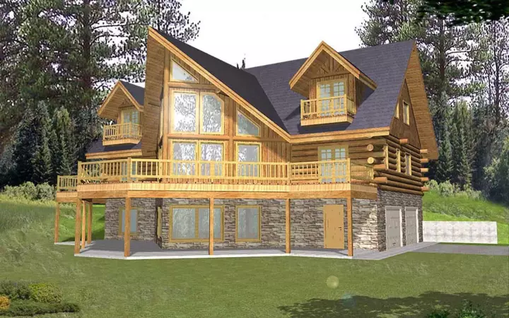 Log Cabin house plans 34-145 - front exterior, 3,219 sq ft, 3 bed, 3 bath house plans | Monster House Plans