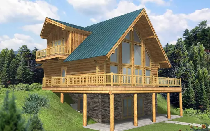 Log Cabin house plans 34-146 - front exterior, 2,057 sq ft, 3 bed, 2 bath house plans | Monster House Plans
