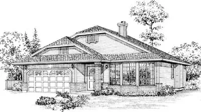 Traditional house plans 35-134 - front exterior, 1,398 sq ft, 2 bed, 2 bath house plans | Monster House Plans