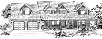 Country house plans 35-156 - front exterior, 2,409 sq ft, 5 bed, 3 bath house plans | Monster House Plans