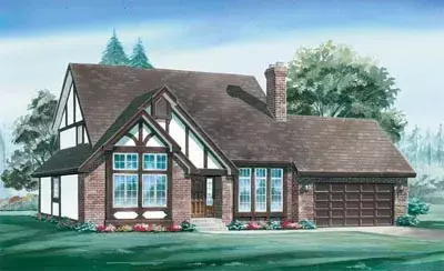 Tudor house plans 35-188 - front exterior, 2,206 sq ft, 4 bed, 2 bath house plans | Monster House Plans