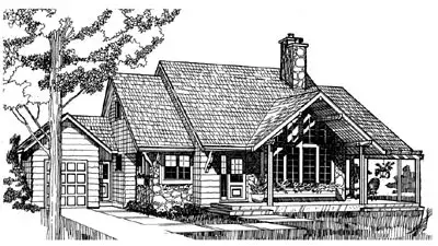 Contemporary house plans 35-196 - front exterior, 1,682 sq ft, 3 bed, 2 bath house plans | Monster House Plans