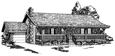 Ranch house plans 35-212 - front exterior, 1,360 sq ft, 3 bed, 1 bath house plans | Monster House Plans