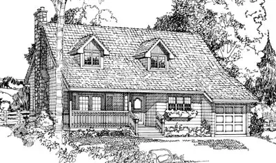 Country house plans 35-217 - front exterior, 1,417 sq ft, 2 bed, 2 bath house plans | Monster House Plans