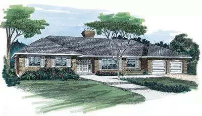 Ranch house plans 35-235 - front exterior, 2,419 sq ft, 3 bed, 2 bath house plans | Monster House Plans