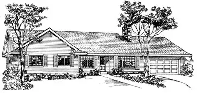 Ranch house plans 35-245 - front exterior, 1,553 sq ft, 3 bed, 2 bath house plans | Monster House Plans