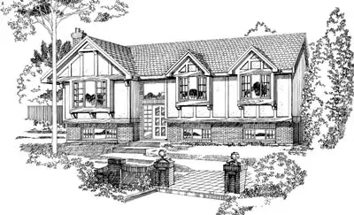European house plans 35-259 - front exterior, 1,288 sq ft, 3 bed, 2 bath house plans | Monster House Plans