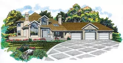 Sunbelt house plans 35-294 - front exterior, 3,427 sq ft, 3 bed, 3 bath house plans | Monster House Plans