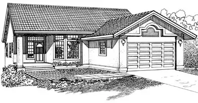 Southwest house plans 35-298 - front exterior, 1,365 sq ft, 3 bed, 2 bath house plans | Monster House Plans