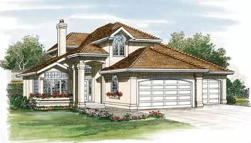Mediterranean house plans 35-310 - front exterior, 2,088 sq ft, 3 bed, 3 bath house plans | Monster House Plans