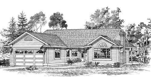 Traditional house plans 35-345 - front exterior, 1,493 sq ft, 3 bed, 2 bath house plans | Monster House Plans