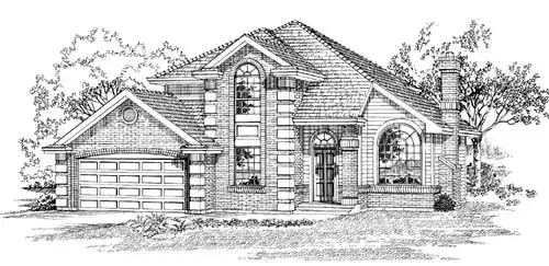 European house plans 35-365 - front exterior, 2,032 sq ft, 3 bed, 3 bath house plans | Monster House Plans