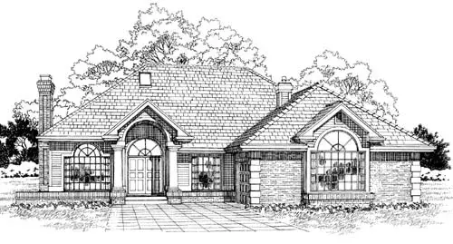 Sunbelt house plans 35-370 - front exterior, 2,094 sq ft, 3 bed, 2 bath house plans | Monster House Plans