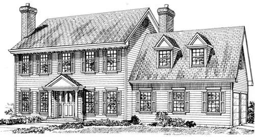 Early American house plans 35-380 - front exterior, 2,265 sq ft, 3 bed, 2 bath house plans | Monster House Plans