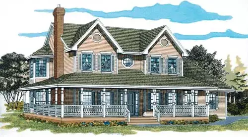 Country house plans 35-383 - front exterior, 2,381 sq ft, 4 bed, 2 bath house plans | Monster House Plans