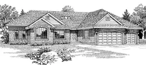 Ranch house plans 35-386 - front exterior, 2,418 sq ft, 3 bed, 2 bath house plans | Monster House Plans