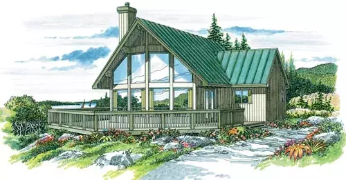 Contemporary house plans 35-407 - front exterior, 1,256 sq ft, 3 bed, 1 bath house plans | Monster House Plans