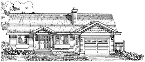 Traditional house plans 35-408 - front exterior, 1,296 sq ft, 3 bed, 1 bath house plans | Monster House Plans