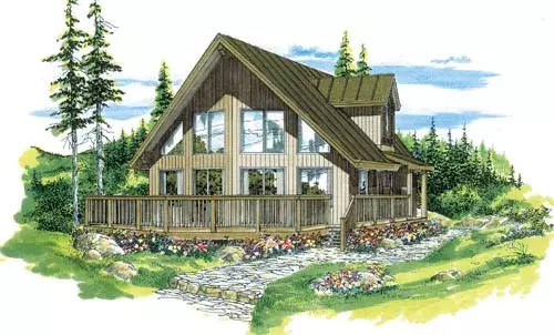 Contemporary house plans 35-413 - front exterior, 1,543 sq ft, 3 bed, 2 bath house plans | Monster House Plans