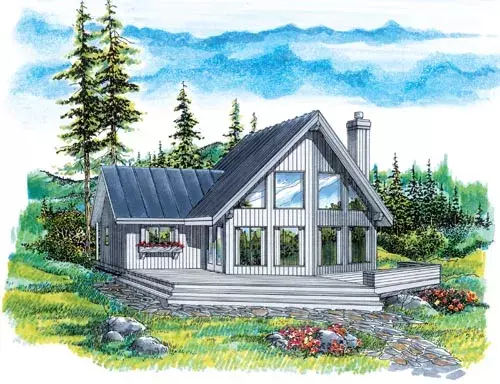Contemporary house plans 35-420 - front exterior, 1,427 sq ft, 3 bed, 2 bath house plans | Monster House Plans