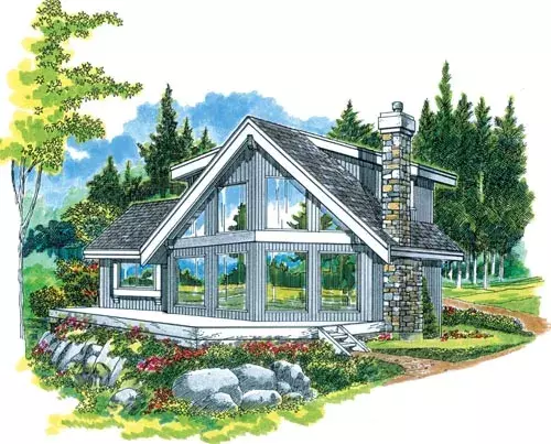 Contemporary house plans 35-422 - front exterior, 1,498 sq ft, 3 bed, 2 bath house plans | Monster House Plans