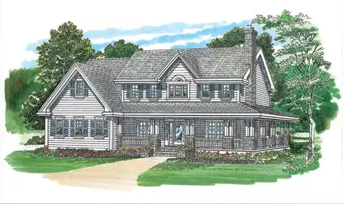 Farmhouse house plans 35-437 - front exterior, 2,858 sq ft, 4 bed, 2 bath house plans | Monster House Plans