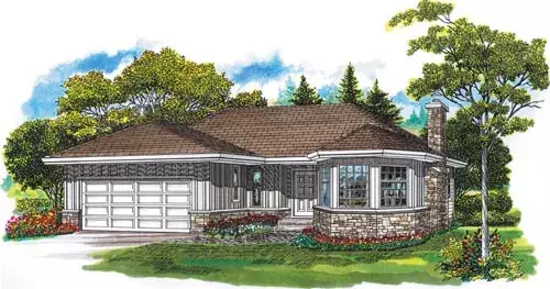 Traditional house plans 35-445 - front exterior, 1,486 sq ft, 3 bed, 2 bath house plans | Monster House Plans